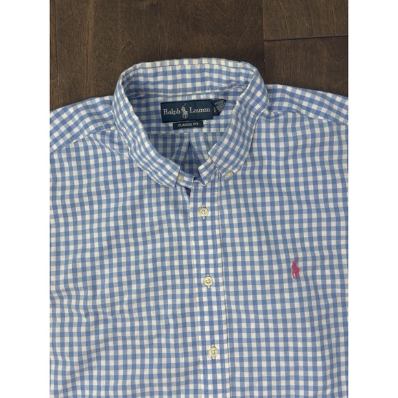 Polo Ralph Lauren Mens Size XL Blue Gingham Check Button Up Shirt Pink Pony S/S - Picture 1 of 6